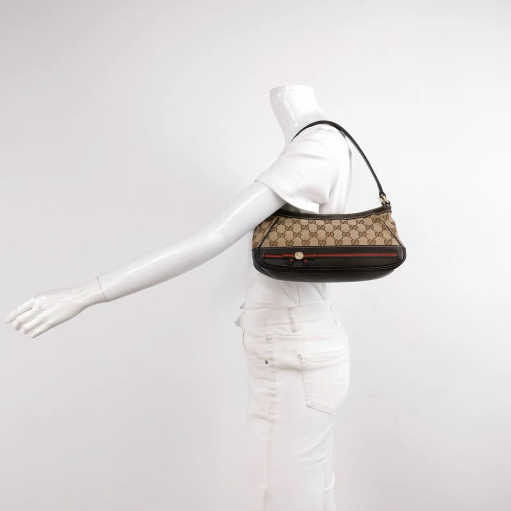 Gucci Mayfair Small Bow shoulder bag Original GG canvas with black leather Trim - Picture 14 of 15